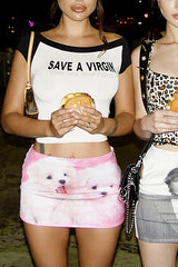 Vintage Pink Cute Puppy Print Bodycon Mini Skirt