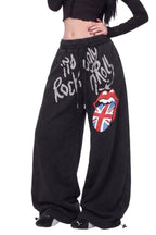 Graphic Tongue Print Baggy Pants