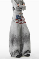 Vintage Flag Print Wide-Leg Pants
