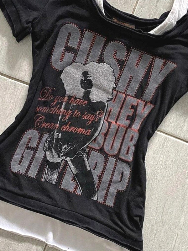 Retro Y2K Waist Cinched Two In One T-Shirt