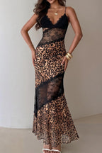 Leopard Lace Panel Maxi Dress