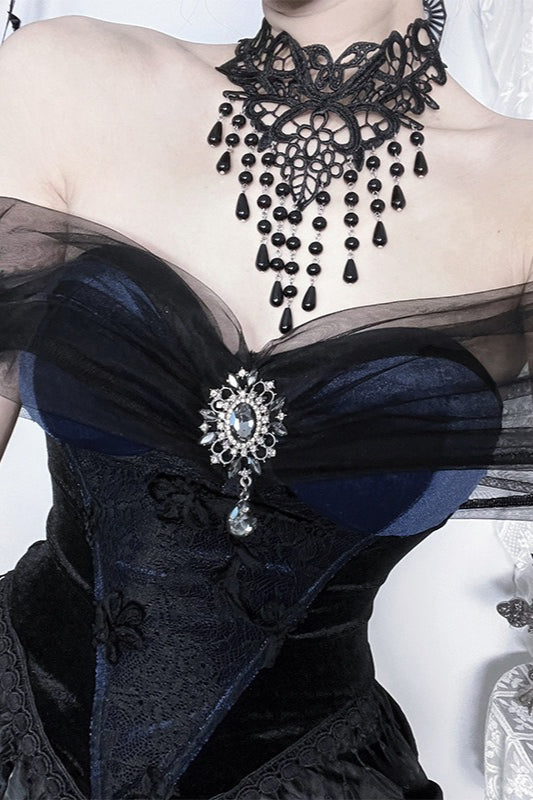 Dark Gothic Off-Shoulder Mesh Corset