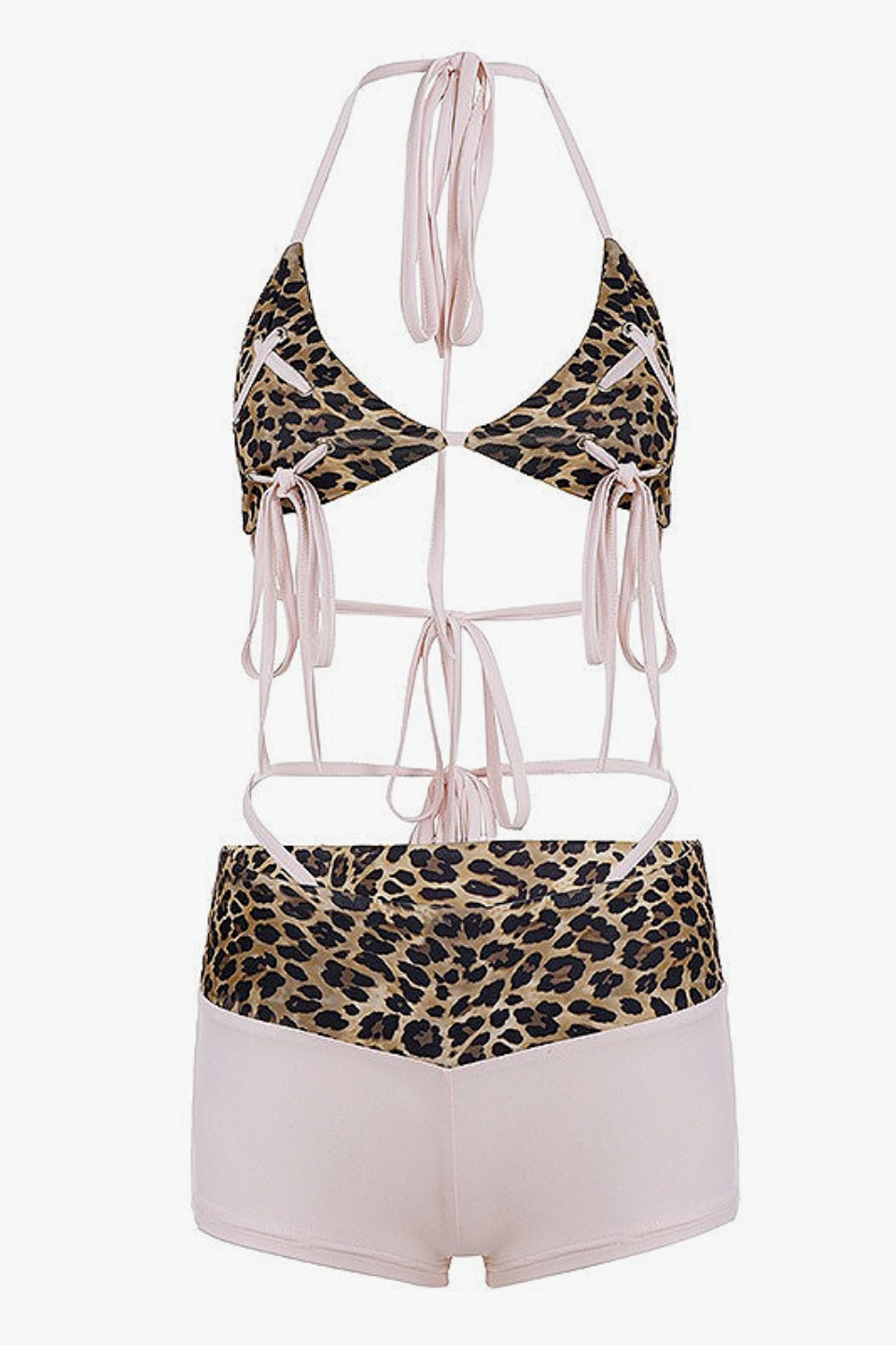 Y2K Cross Strap Leopard Print Swimwear
