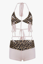 Y2K Cross Strap Leopard Print Swimwear