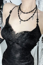 Black Glitter Cutout Slit Maxi Dress