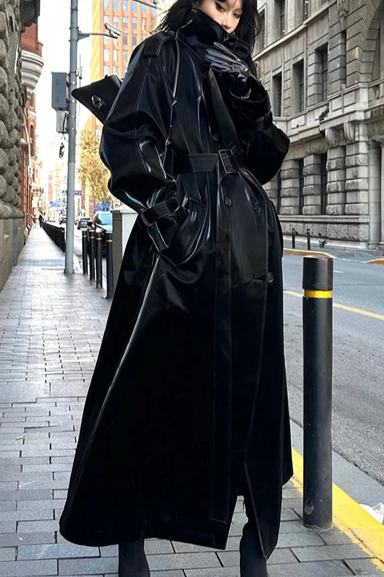 Cool Black Shiny Trench Coat Main image