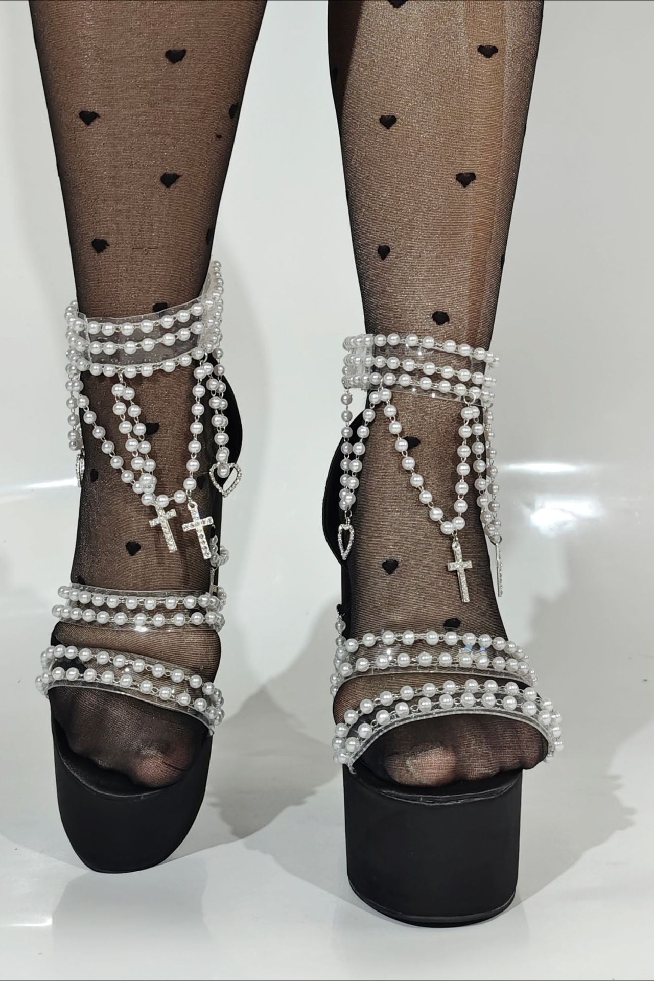 Pearl Chain Platform Block-Heel Sandals