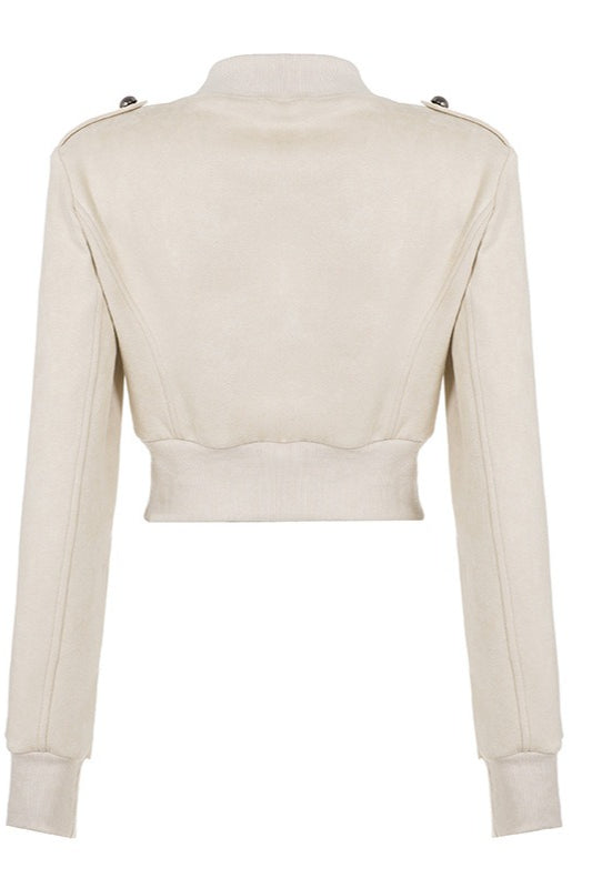 Braided Button Cropped Zip Jackets