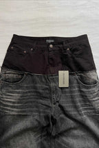 Paneled Washed Knee Length Denim Shorts