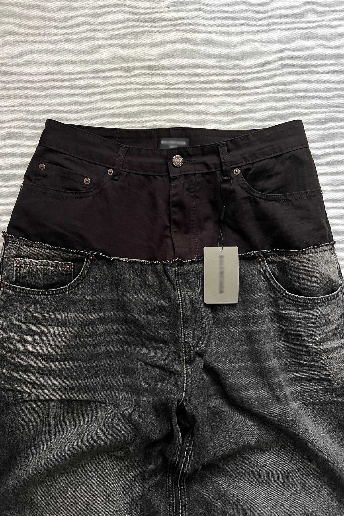 Paneled Washed Knee Length Denim Shorts