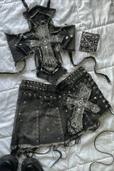 Y2K Halter Top Denim Skirt