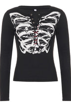 Skeleton Print Button Detail Slim Top