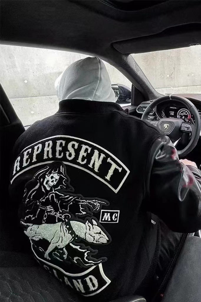 Dog Embroidered Leather Sleeve American Retro Baseball Jacket Main image