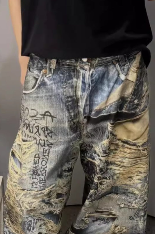 Vintage Irregular Graffiti Straight Pants Secondary image
