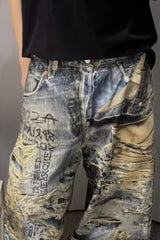 Vintage Irregular Graffiti Straight Pants