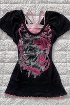 Vintage Washed Graphic Fake Two-Piece Cami T-shirt