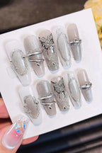 Butterfly Rhinestone Glue Drip Press On Nails