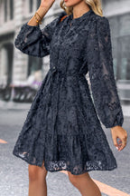 Button Front Floral Lace Tie Waist Dress