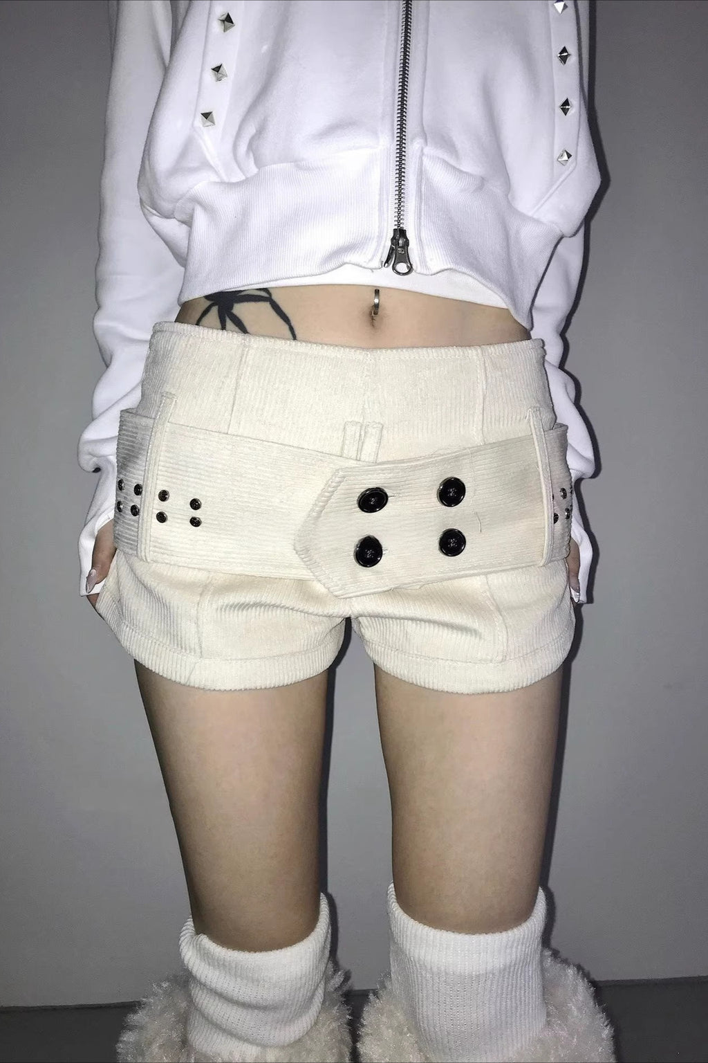 Studded Corduroy Hot Pants