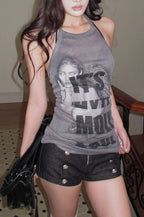 Portrait Letter Graphic Halter Tank Top