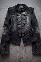 Military Stud Washed Fitted Denim Jacket