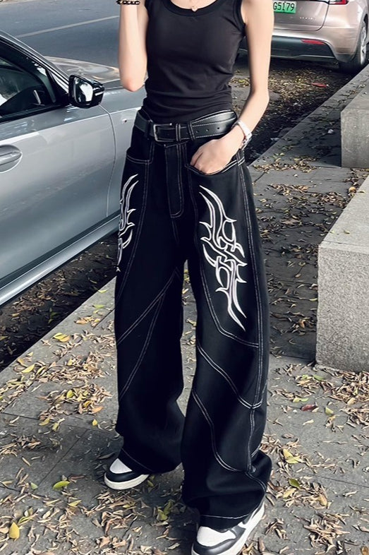 Y2K Stitch Embroidery Wide Leg Jeans Pants Secondary image