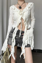 Ruffle V-Neck Bell Sleeve Crop Top