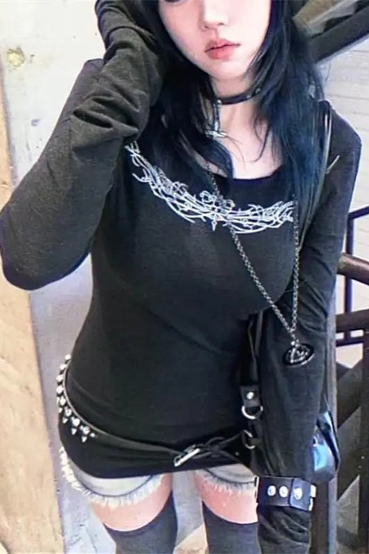 Y2K Gothic Print Knit Top Main image