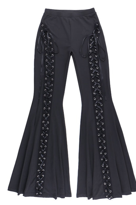 Lace Up Cutout Flared Pants