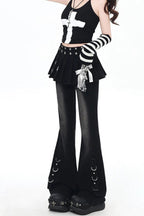 Layered Skirt Flared Denim Pants