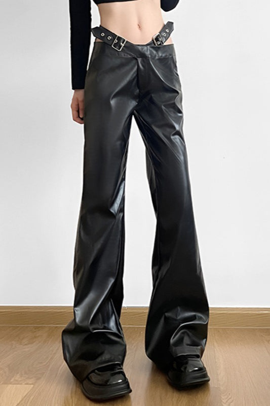 Cutout Buckle Faux Leather Wide Leg Pants Secondary image