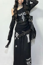 Retro Cross Dark Y2K Off Shoulder T-shirt