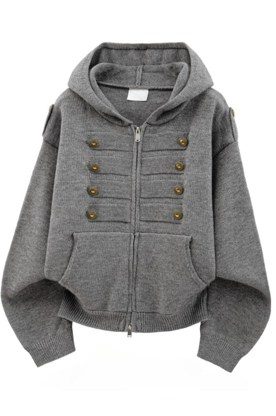 Button Braid Knit Hoodies