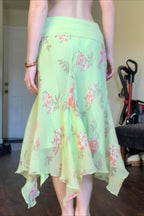 Floral Asymmetrical Mesh Midi Skirt