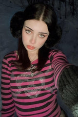 Elastic Long Sleeve Striped T-Shirt