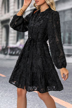 Button Front Floral Lace Tie Waist Dress