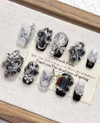 Gothic Black Camellia Pattern Press On Nails