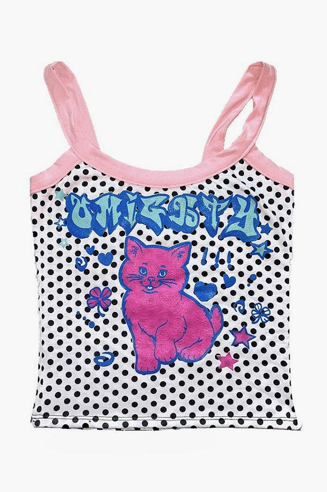 Y2K Millennium Polka Dot Cat Print Camis