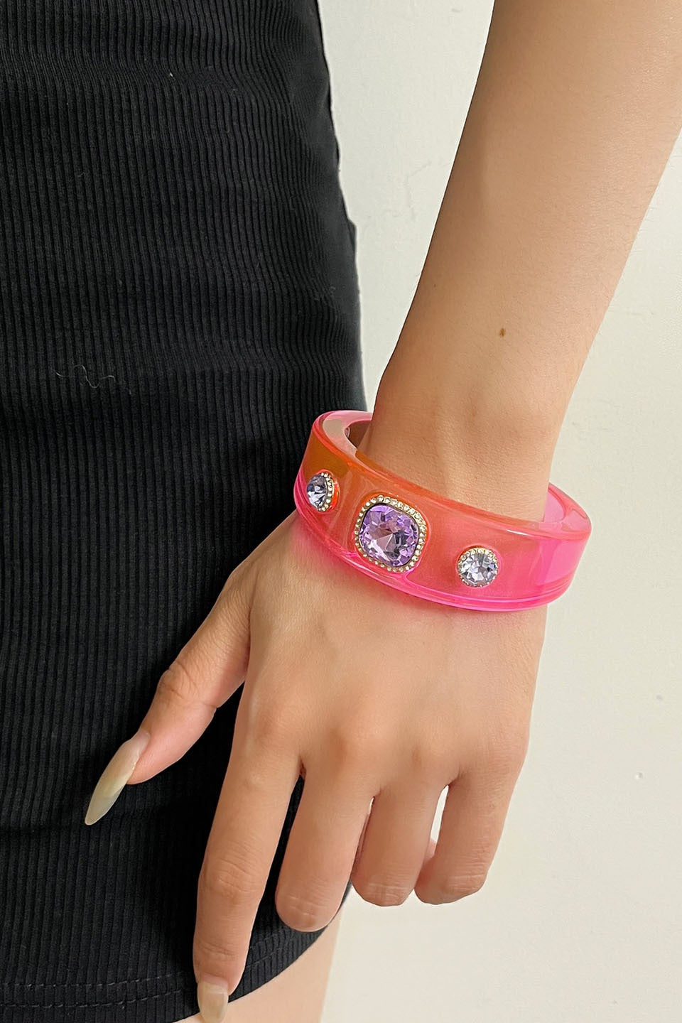 Rhinestone Resin Round Open Bracelet