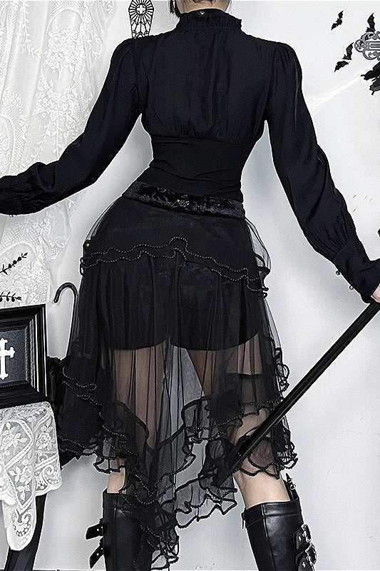 Gothic Ruffle Trim Patchwork Blouse