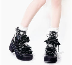 Goth Short Boot Sweet Bow Rhinestone Gothic Boot