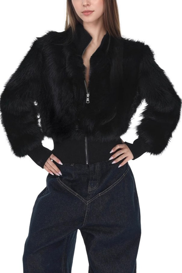 Stand Collar Faux Fur Jackets