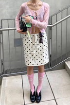 Drawstring Polka Dot Satin Mini Skirt