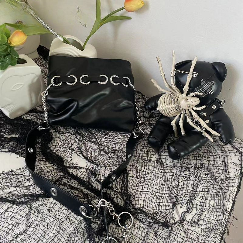 Harajuku Leather Punk Y2K Spider Bone Little Bear Pin Gothic Lolita Crossbody Bag Halloween Main image