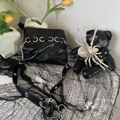 Harajuku Leather Punk Y2K Spider Bone Little Bear Pin Gothic Lolita Crossbody Bag Halloween