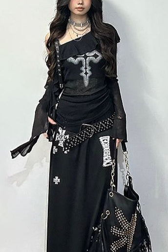 Retro Cross Dark Y2K Off Shoulder T-shirt Main image