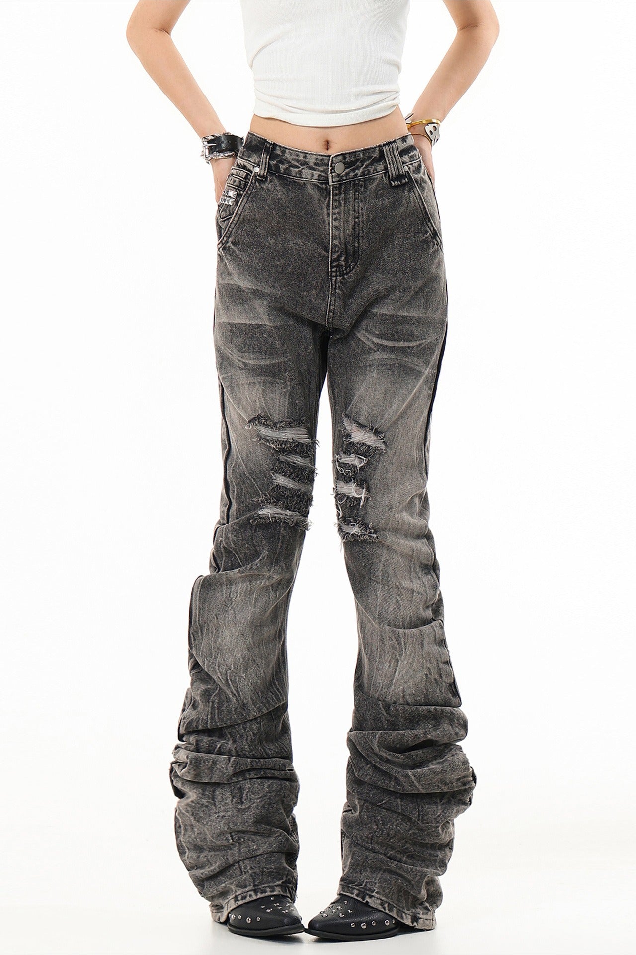 Distressed Stacked Flare Jeans