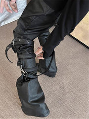 Punk Strappy Metal Buckle Flare Pants