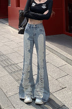 Distressed Ripped Layered Flare Denim Pants