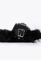 Faux-Fur Buckle Platform Slides